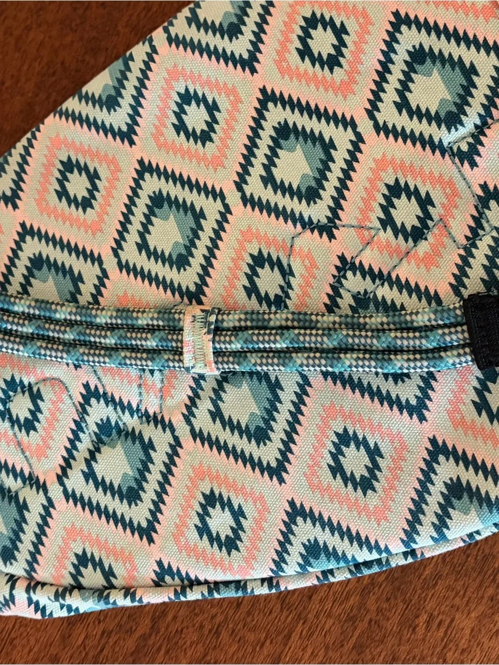 Kavu Crossbody Sling Bag in Teal and Pink Aztec Print